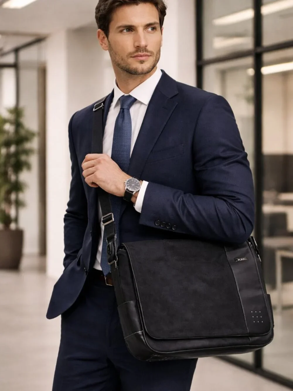 TUMI Black Messenger Bag Trim Laptop Crossbody Business Travel Work Bag